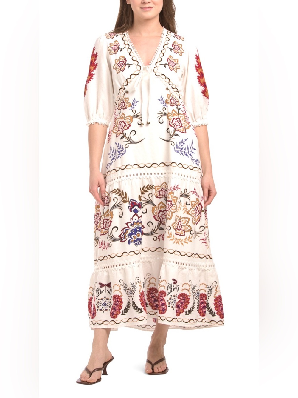 Calypso St. Barth linen blend paisley midi maxi dress ( Farm Rio Boho Glam) M